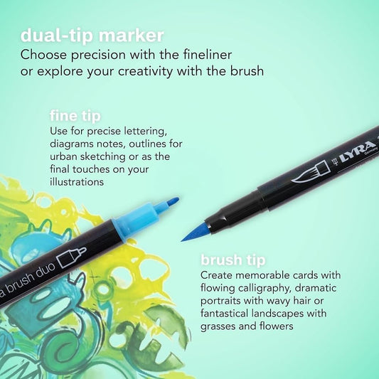 MARCADOR AQUA BRUSH DUO LYRA 24 PZ DOBLE PUNTA 56461
