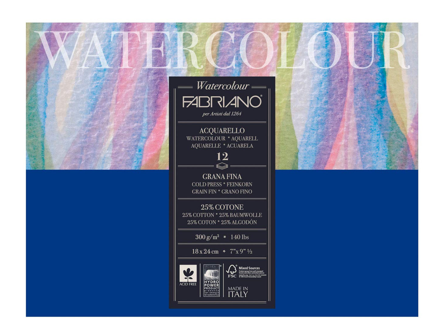 BLOCK FABRIANO WATERCOLOUR COLD PRESSED 12H 18X24CM G300 558824
