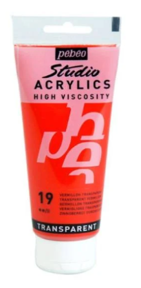 PINTURA ACRILICA PEBEO STUDIO ACRYLICS 100 ML 019 BERMELLÓN TRANSPARENTE 111019