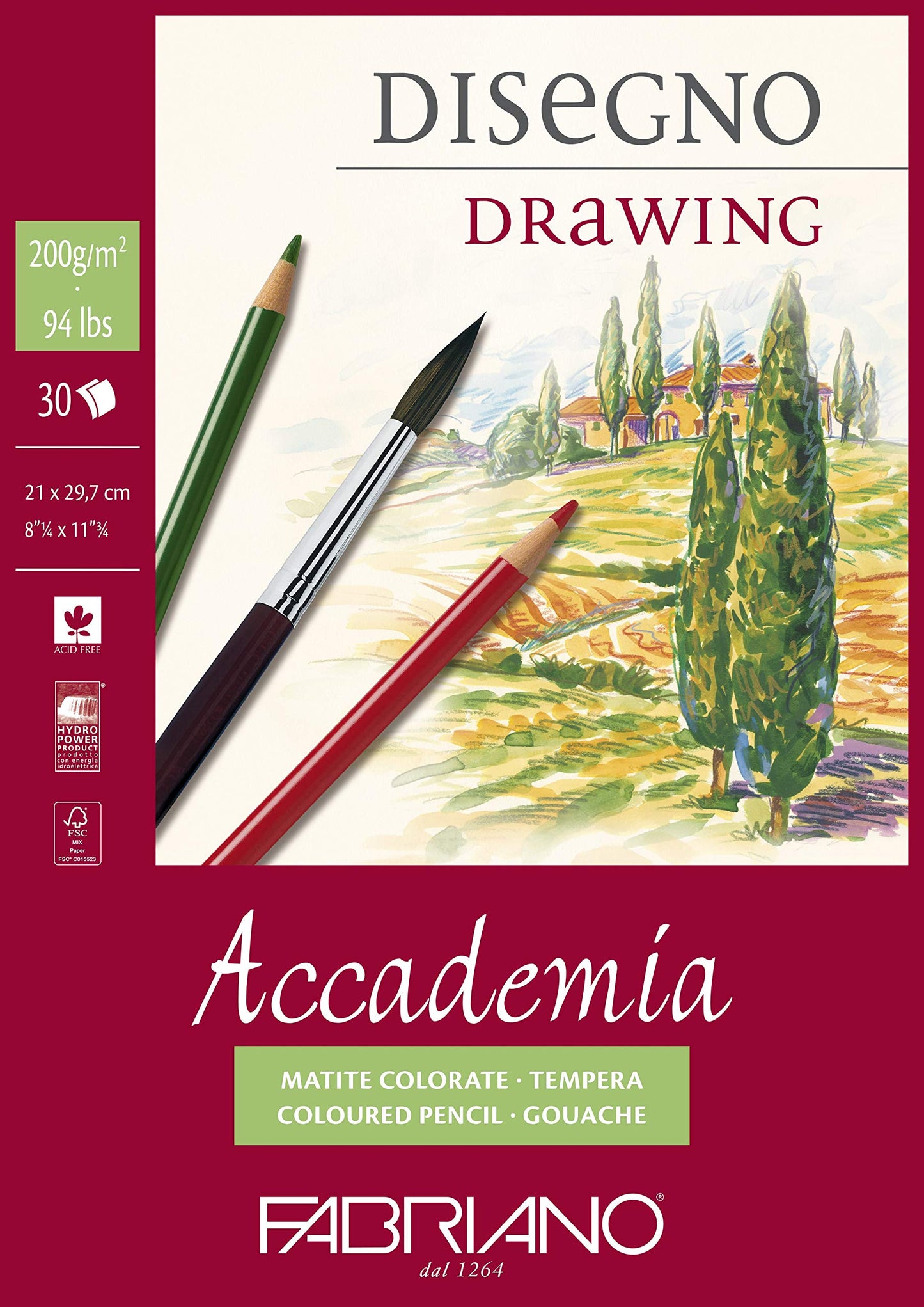 BLOCK FABRIANO ACADEMIA DRAWING 30H 21X29.7CM G200 558130