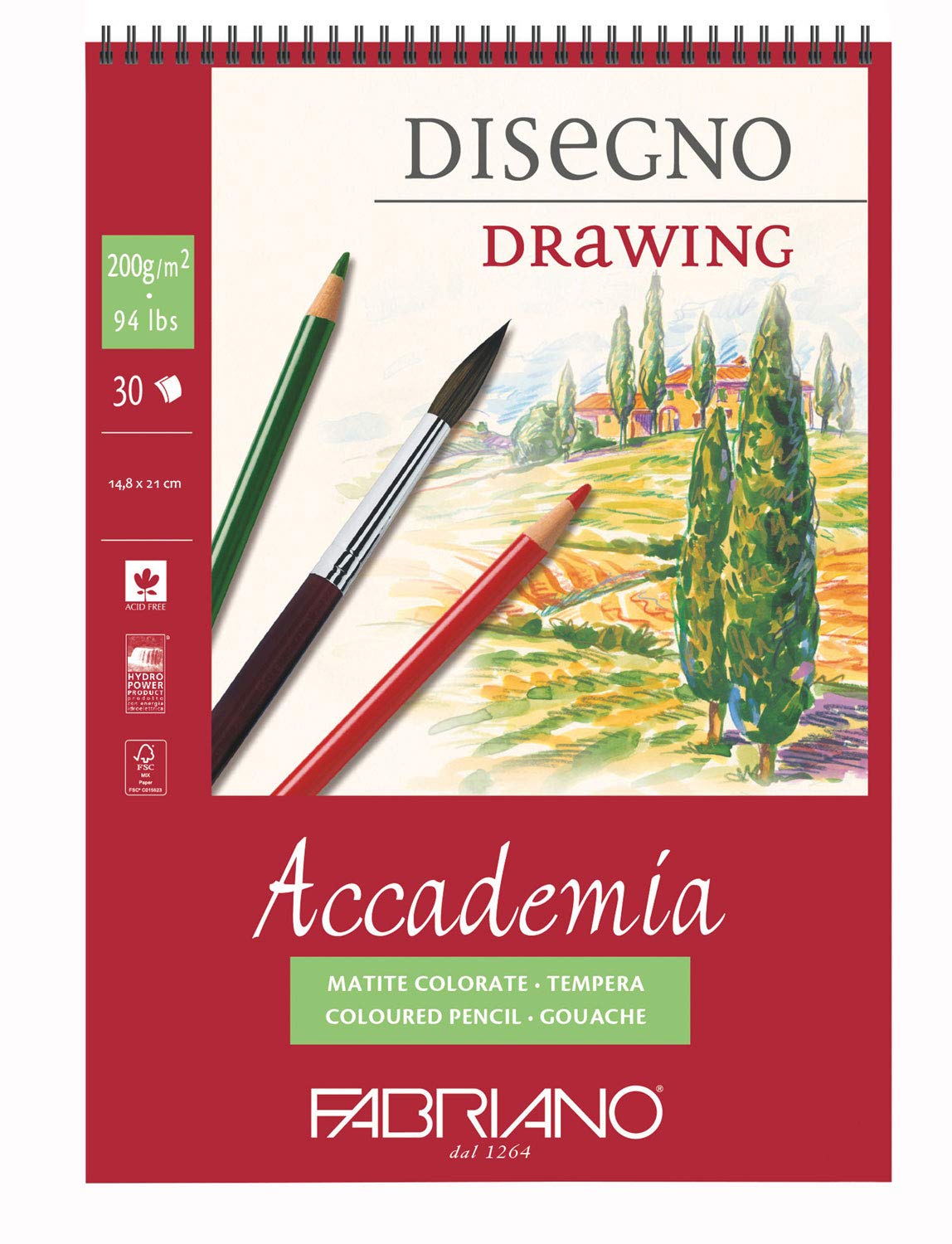 BLOCK FABRIANO ACADEMIA DRAWING ESPIRAL 30H 14.8X21CM G200 558424