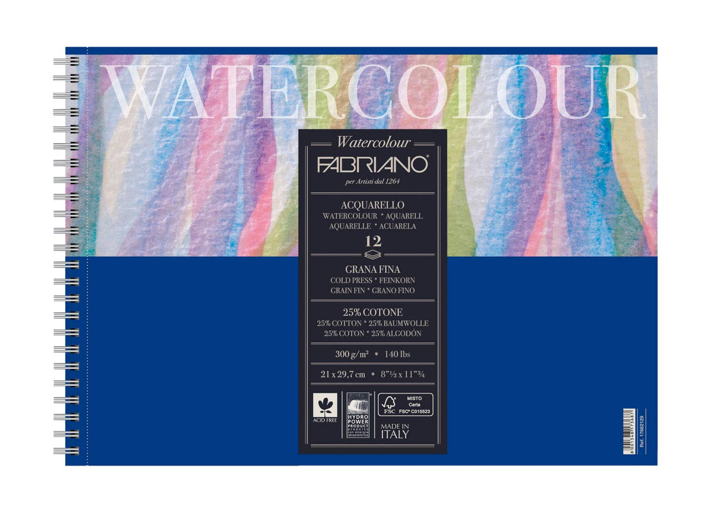 BLOCK FABRIANO WATERCOLOUR ESPIRAL COLD PRESSED 12H 21X29CM G300 558021