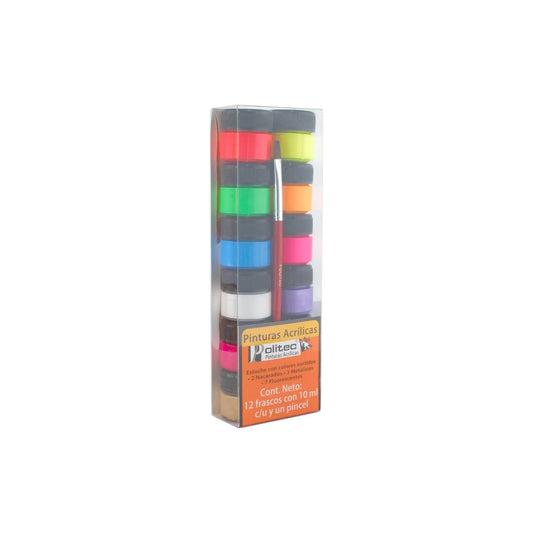PINTURA POLITEC SURTIDO C12 FLUORESCENTES, NACARADOS Y METALICOS 10ML. PINC. 22267