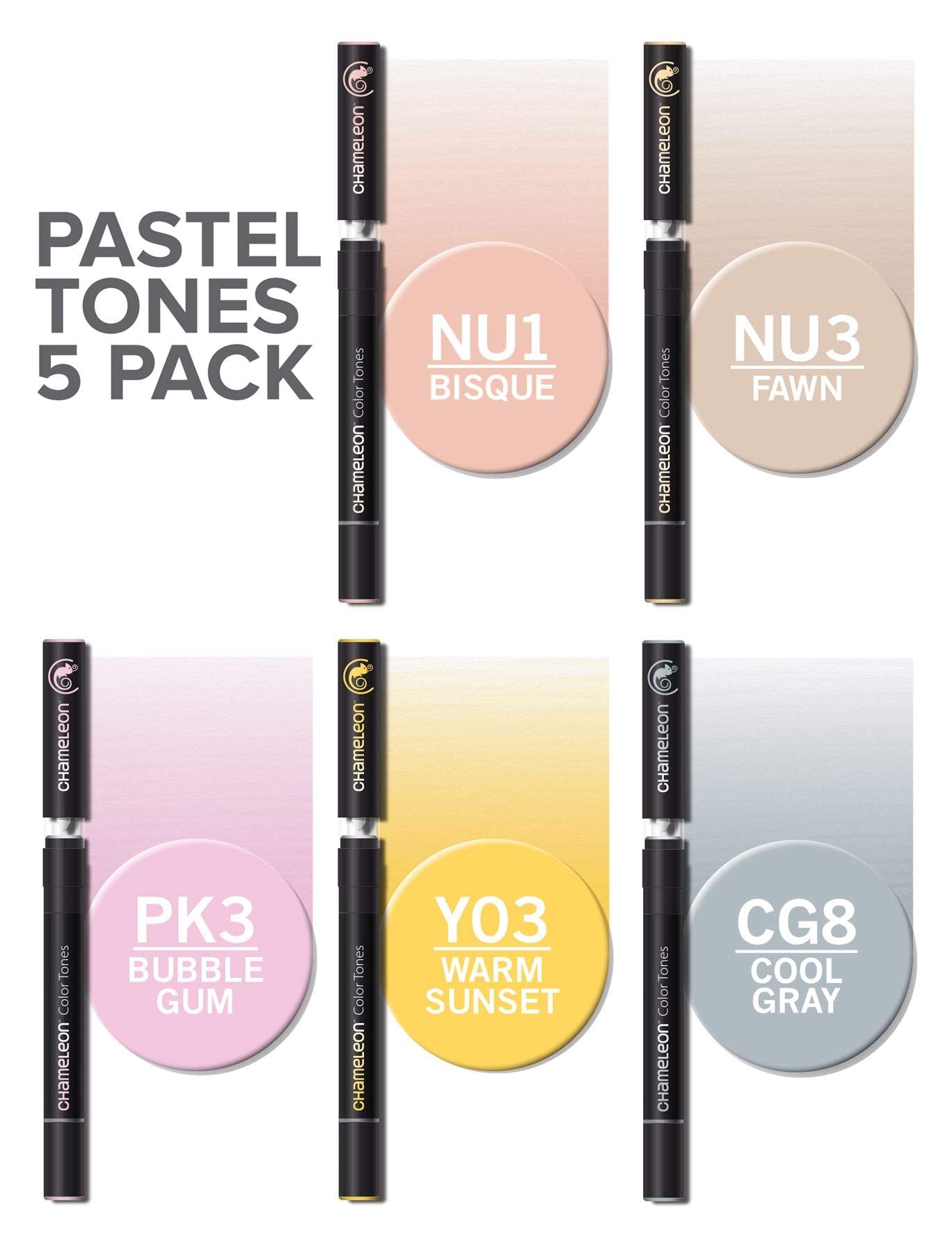 ROTULADORES CHAMELEON DOBLE PUNTA TONOS PASTEL X 5 PZ ECHCT0501