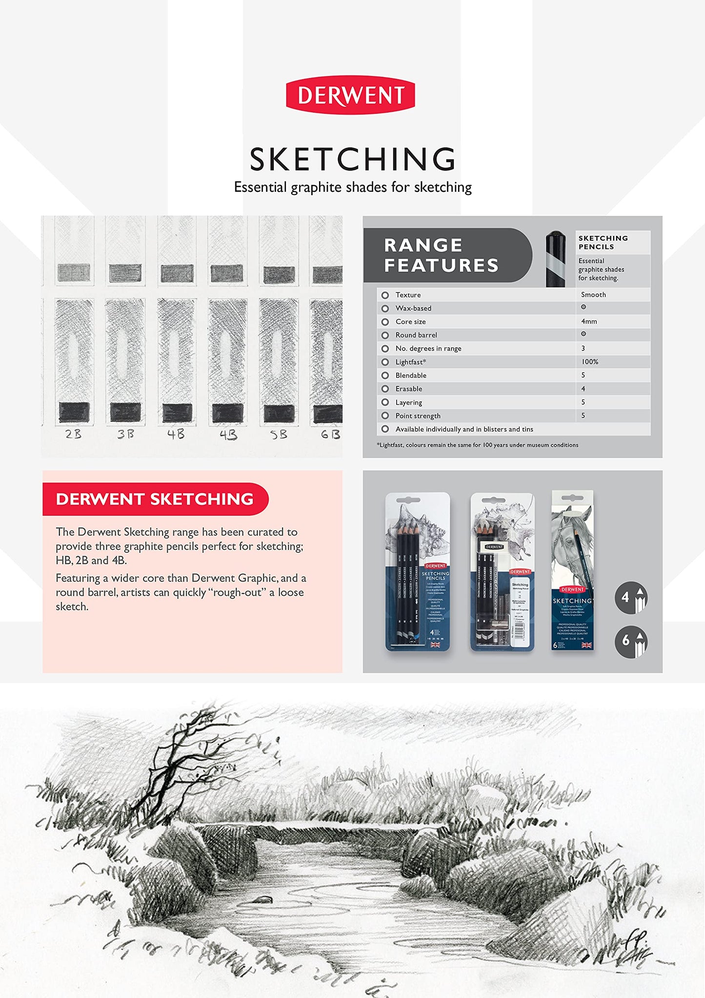 LAPICES GRAFITO DERWENT SKETCHING C6 CAJA MET. 21377