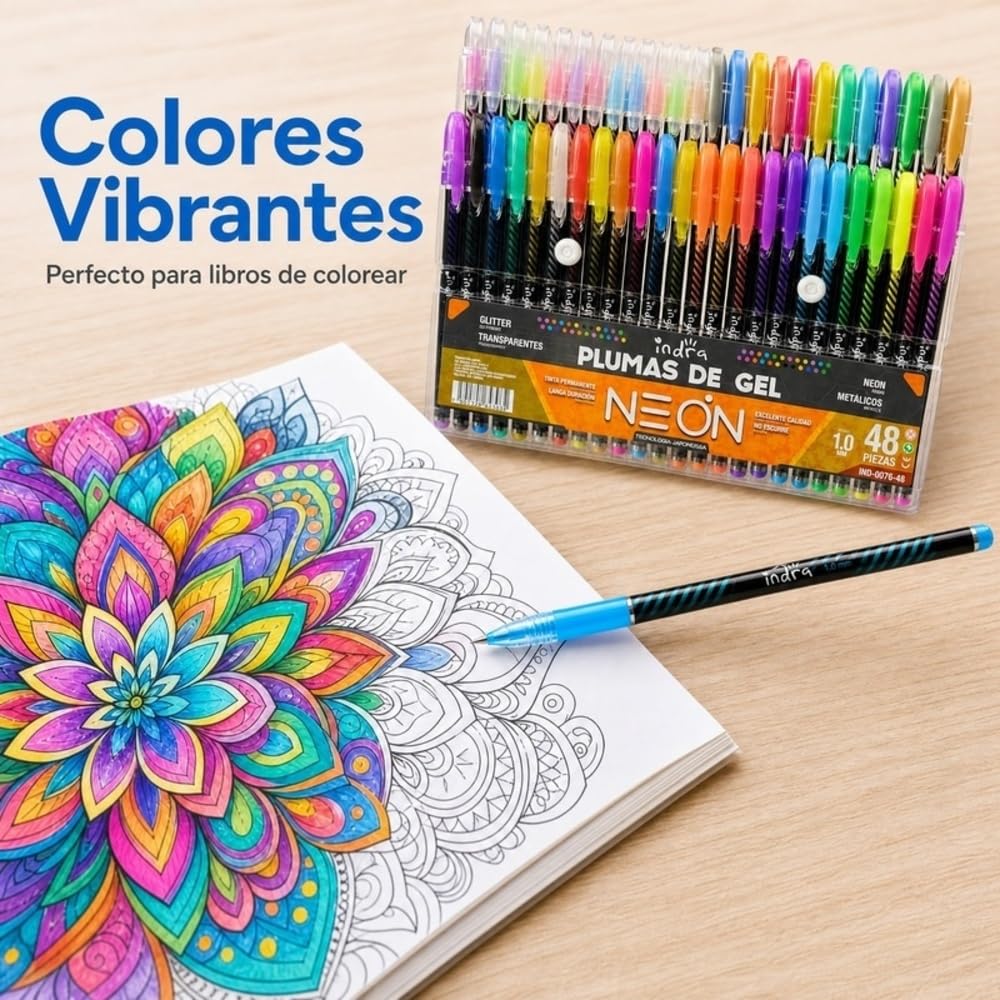 PLUMAS DE GEL PUNTA 1MM X 48 IND-0076