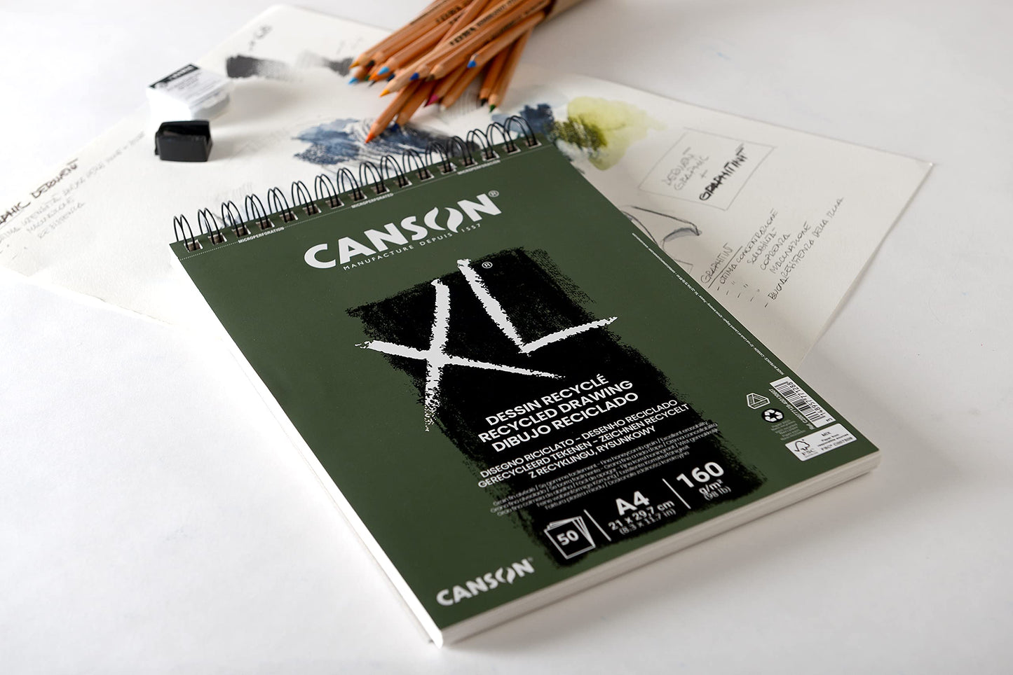ALBUN CANSON DRAWING RECYCLE A4 21X29.7CM 160GRS 50H 62345