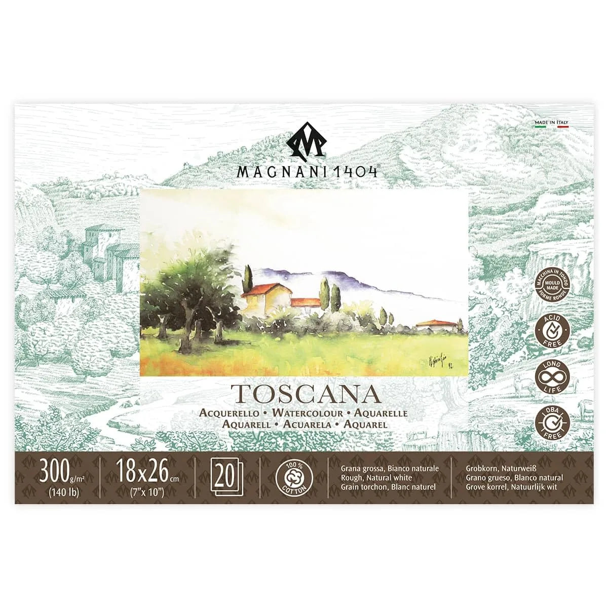 BLOCK MAGNANI ACUARELA TOSCANA ROUGH 18X26CM 300G 20H 100% ALG. 571331