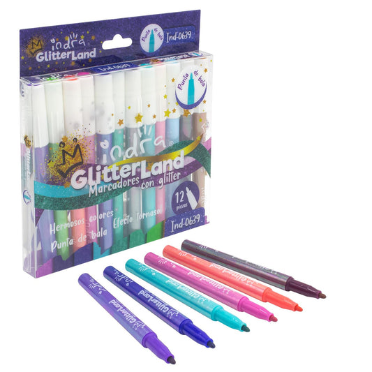 MARCADORES GLITTER INDRA LAND X 12 IND-0639