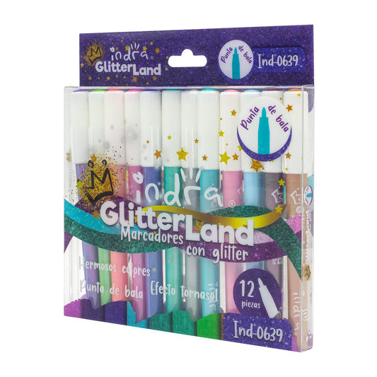 MARCADORES GLITTER INDRA LAND X 12 IND-0639