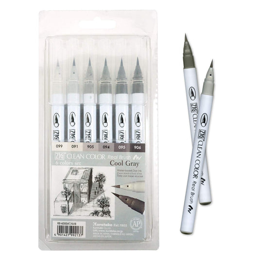MARCADORES KURETAKE CLEAN COLOR SET COOL GRAY C/6 PUNTA PINCEL RB-6000AT/6VB 740062