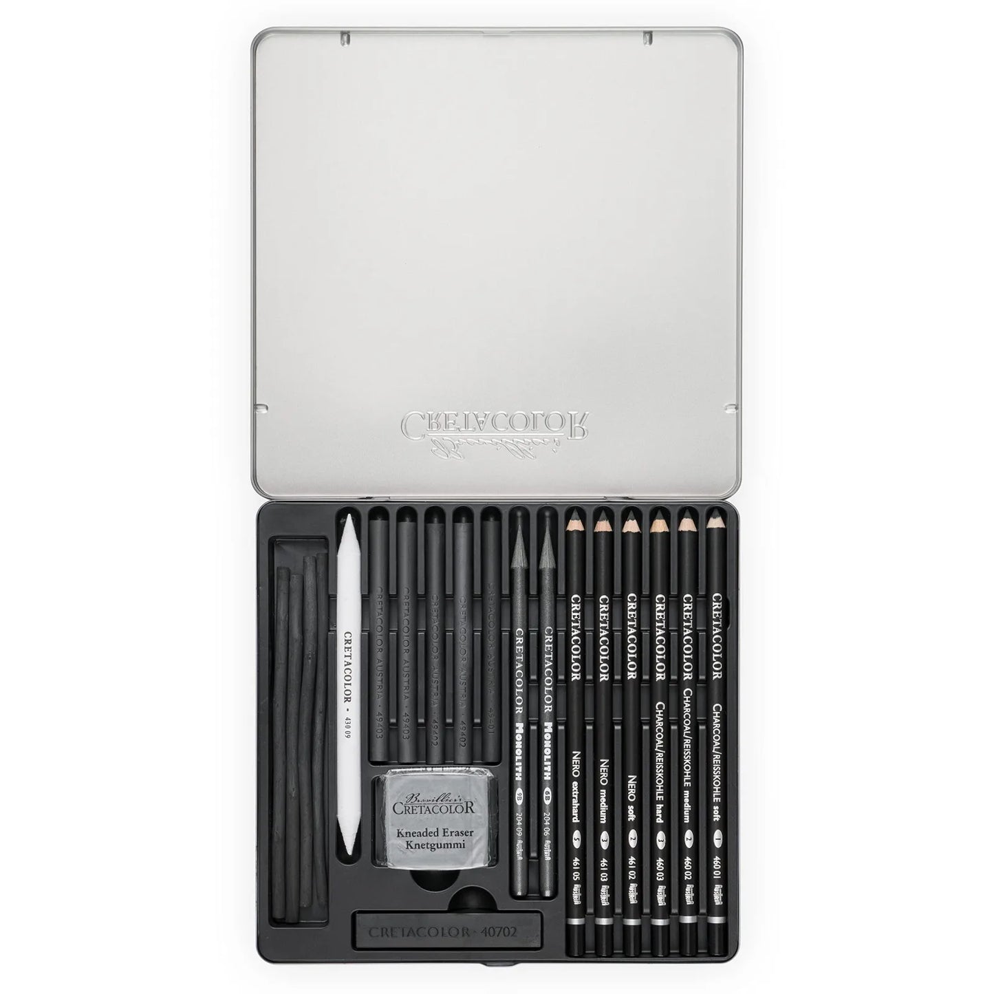 ESTUCHE CRETACOLOR CON LAPICES Y MATERIAL PARA ARTISTA DE CARBON Y DIBUJO BLACK BOX EST.MET. CX25 ECC040030