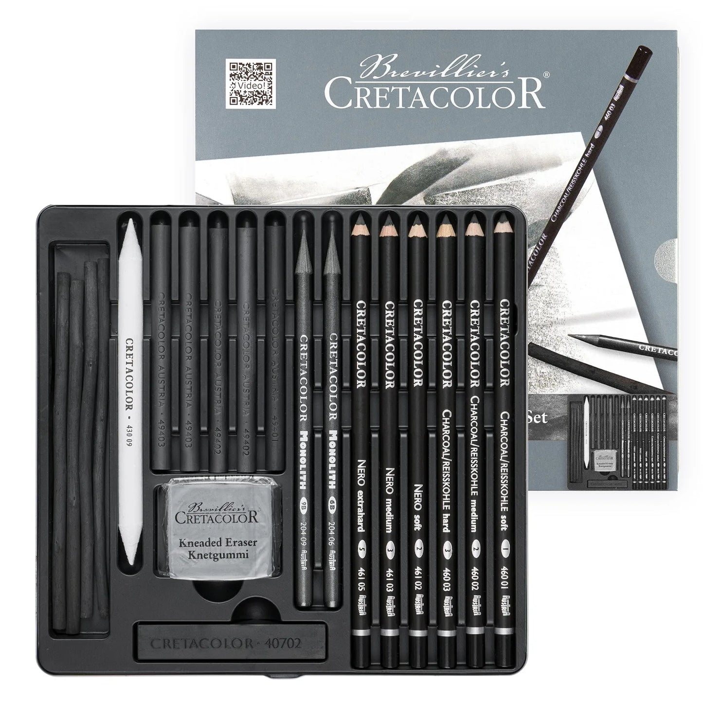 ESTUCHE CRETACOLOR CON LAPICES Y MATERIAL PARA ARTISTA DE CARBON Y DIBUJO BLACK BOX EST.MET. CX25 ECC040030