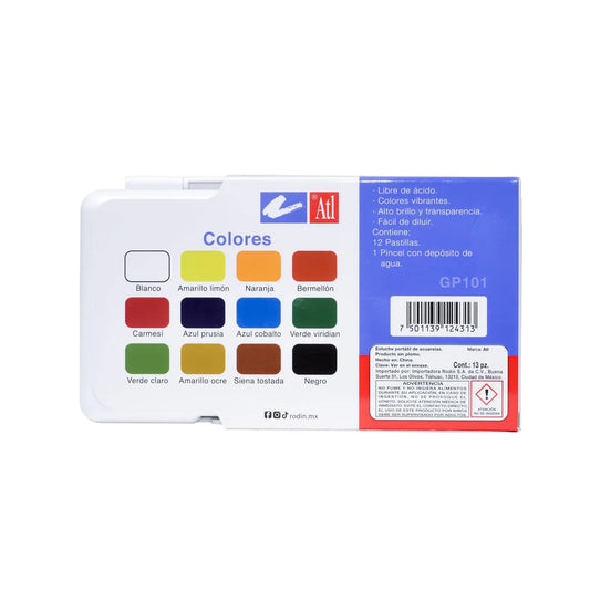 ACUARELA ATL PORTATIL CON 12 COLORES BASICOS  1 PINCEL GP101 30154