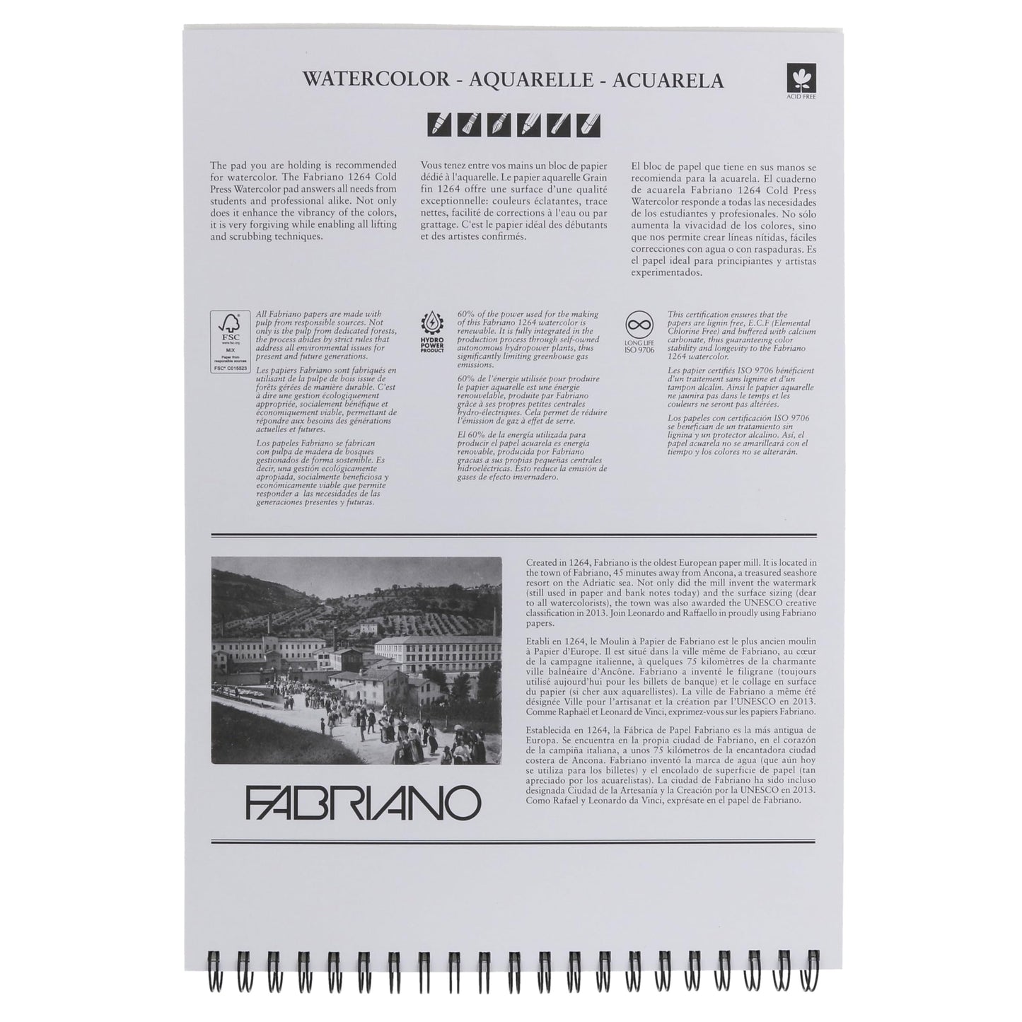 BLOCK FABRIANO 1264 WATERCOLOR ESPIRAL 30H 11X15 G300 557598