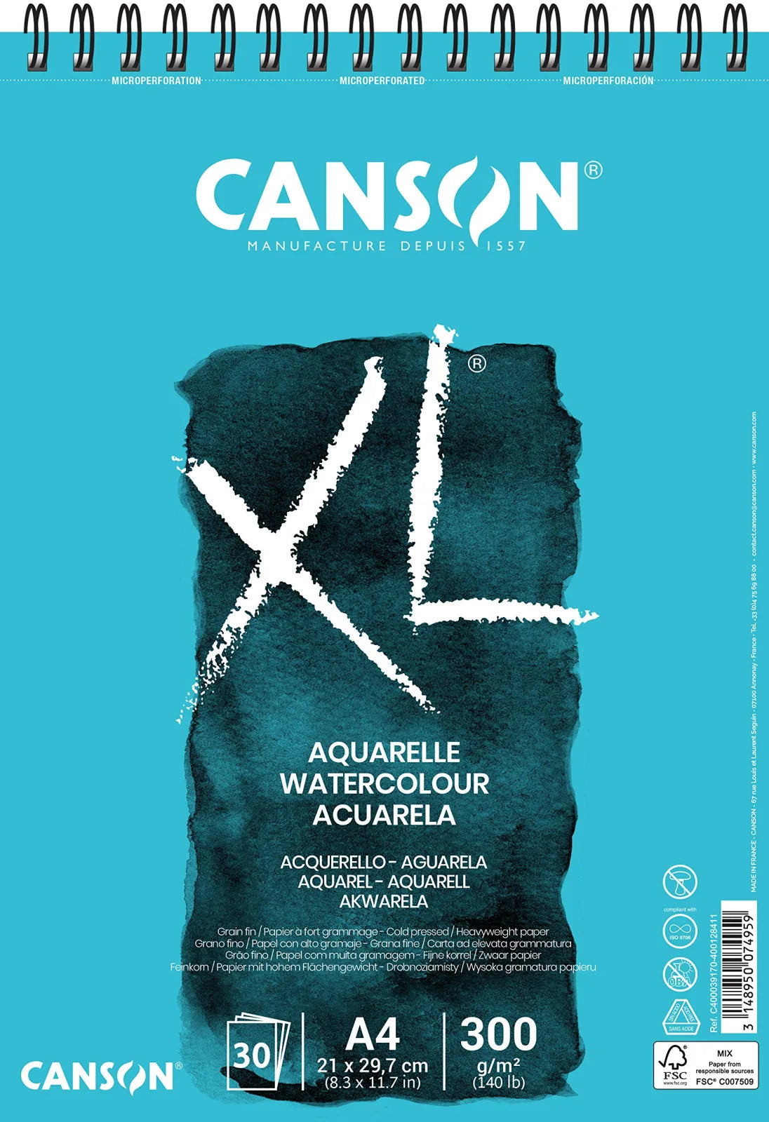 ALBUN CANSON XL AQUARELLE A4 21X29.CM 300G 30HJ GF 62761