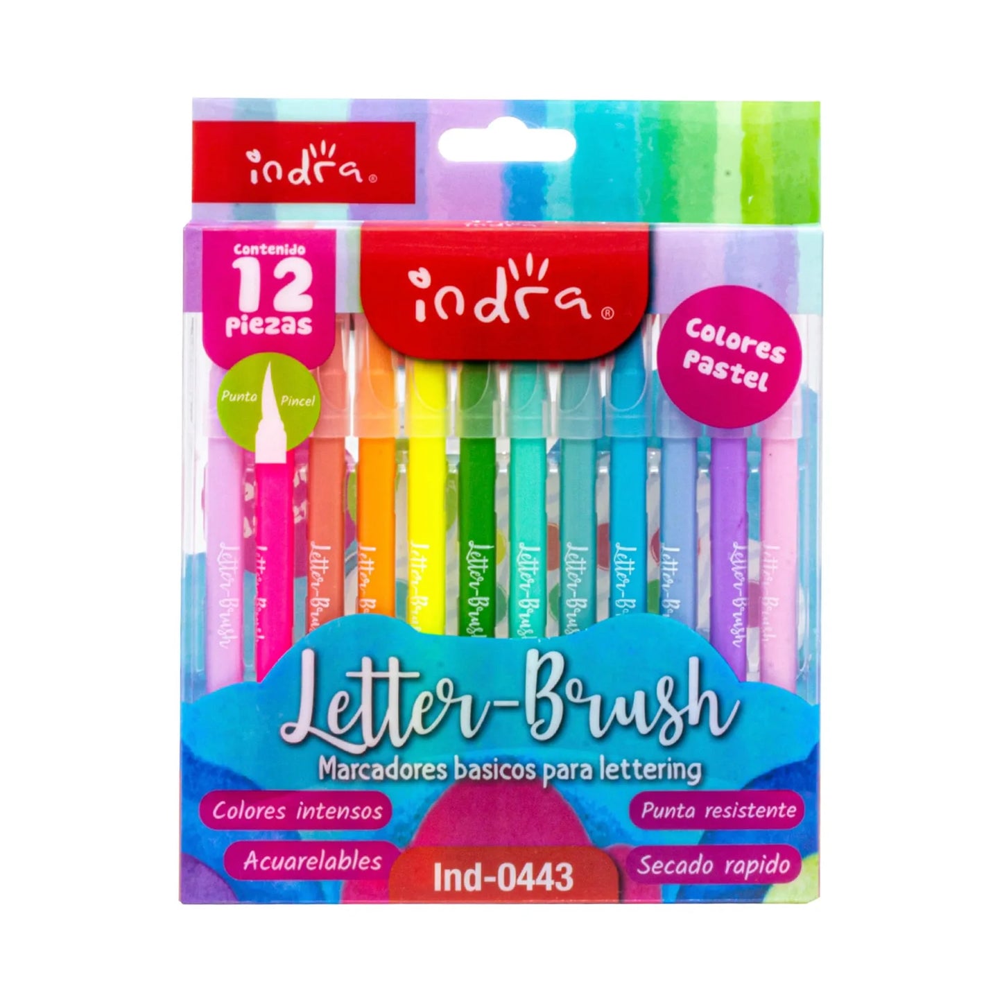 MARCADOR INDRA LETTER BRUSH PASTEL PUNTA PINCEL SET 12  IND-0443