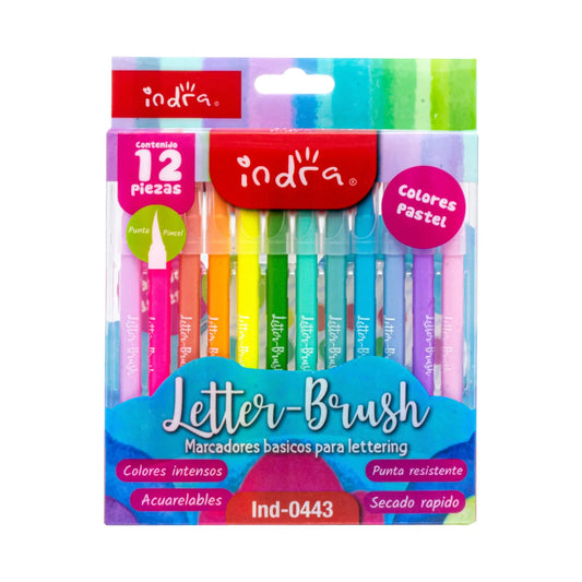 MARCADOR INDRA LETTER BRUSH PASTEL PUNTA PINCEL SET 12  IND-0443