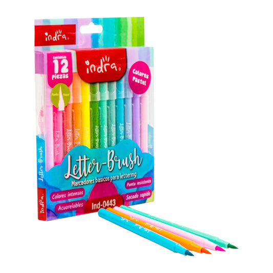 MARCADOR INDRA LETTER BRUSH PASTEL PUNTA PINCEL SET 12  IND-0443