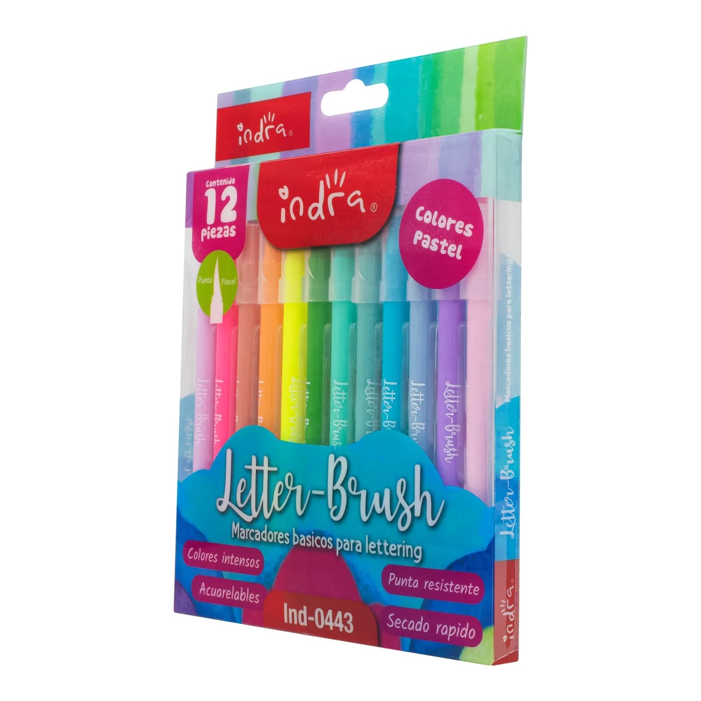MARCADOR INDRA LETTER BRUSH PASTEL PUNTA PINCEL SET 12  IND-0443