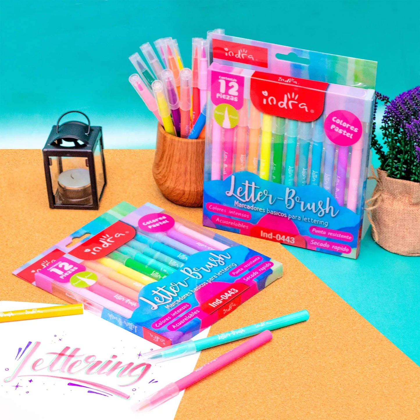MARCADOR INDRA LETTER BRUSH PASTEL PUNTA PINCEL SET 12  IND-0443
