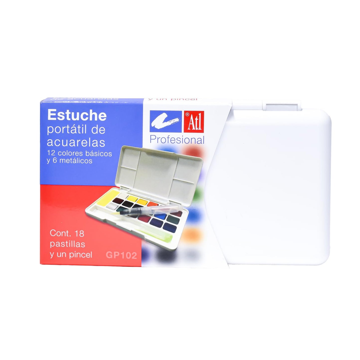 ACUARELA ATL PORTATIL CON 18 COLORES BASICOS + 6 METALICOS + 1 PINCEL GP102 30155