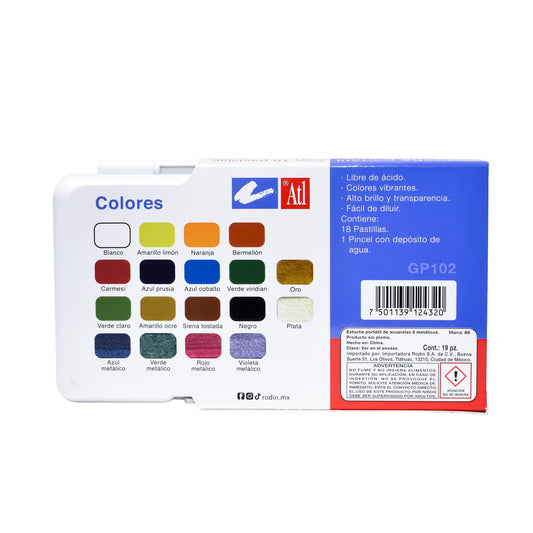 ACUARELA ATL PORTATIL CON 18 COLORES BASICOS + 6 METALICOS + 1 PINCEL GP102 30155
