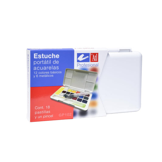 ACUARELA ATL PORTATIL CON 18 COLORES BASICOS + 6 METALICOS + 1 PINCEL GP102 30155