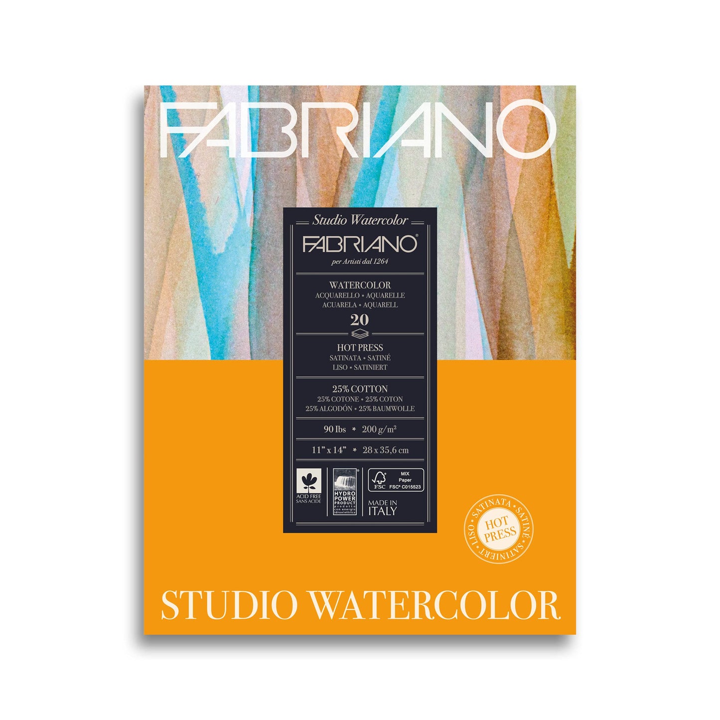 BLOCK FABRIANO WATERCOLOUR HOT PRESSED 20H 28X35.6CM G200 558003