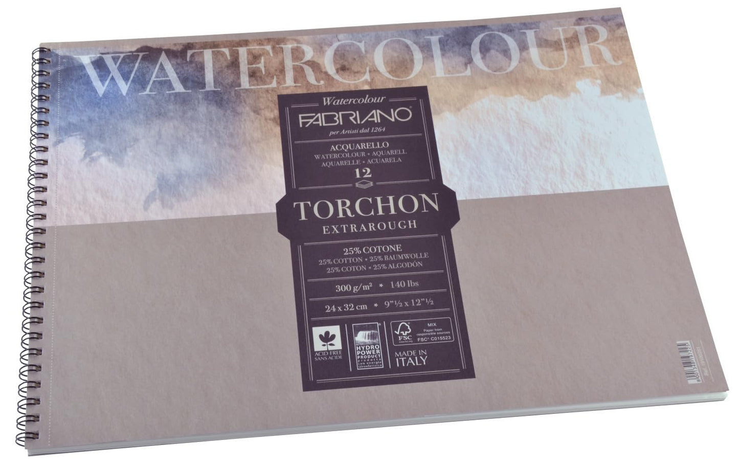 BLOCK FABRIANO WATERCOLOUR TORCHON ESPIRAL 12H 24X32CM G300 558032