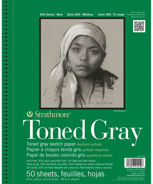 BLOCK STRATHMORE TONED GRAY 50HJ 14X21.6CM 118GR 412105
