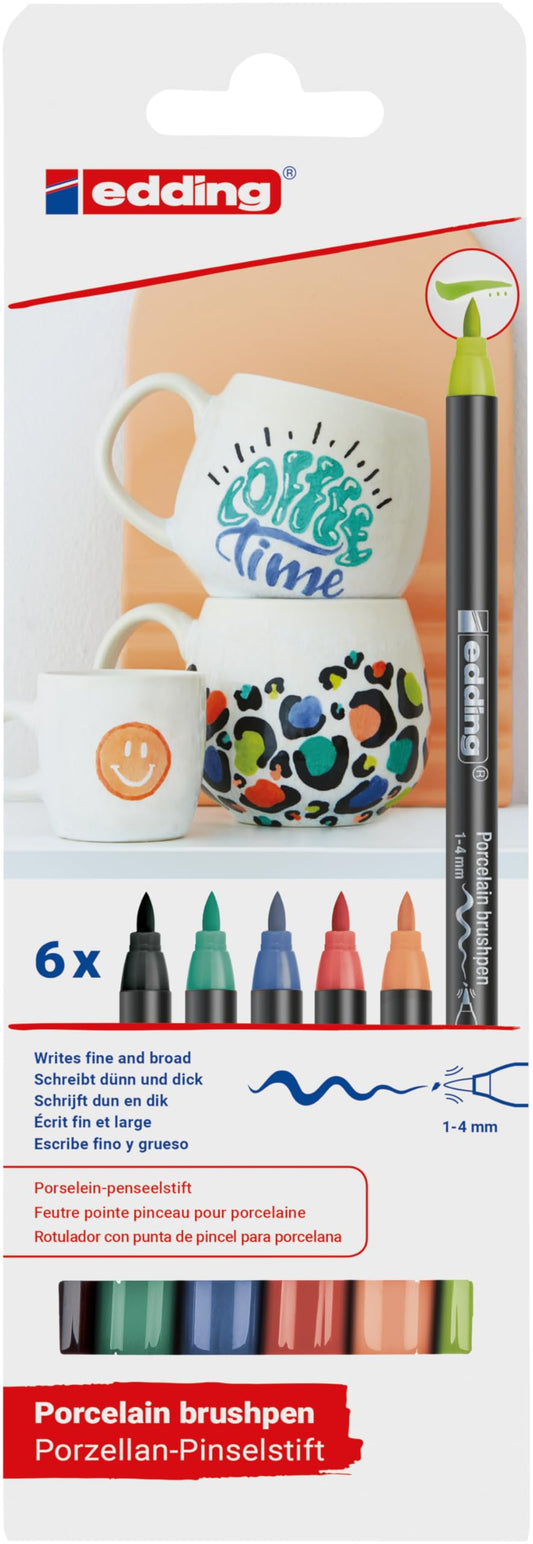 ROTULADOR EDDING CERAMICA Y PORCELANA P. PINCEL FLEXIBLE 1-4MM VIVIDOS X 6 61-E-42006VIVID