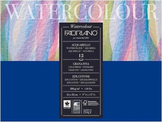 BLOCK FABRIANO WATERCOLOUR COLD PRESSED GF 12H 24X32CM 558432