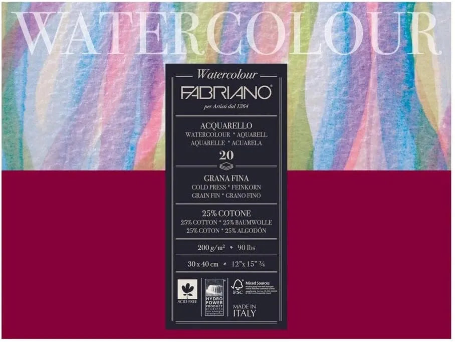 BLOCK FABRIANO WATERCOLOUR COLD PRESSED GF 20H 30X40CM G200 558240