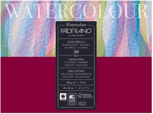 BLOCK FABRIANO WATERCOLOUR COLD PRESSED GF 20H 30X40CM G200 558240