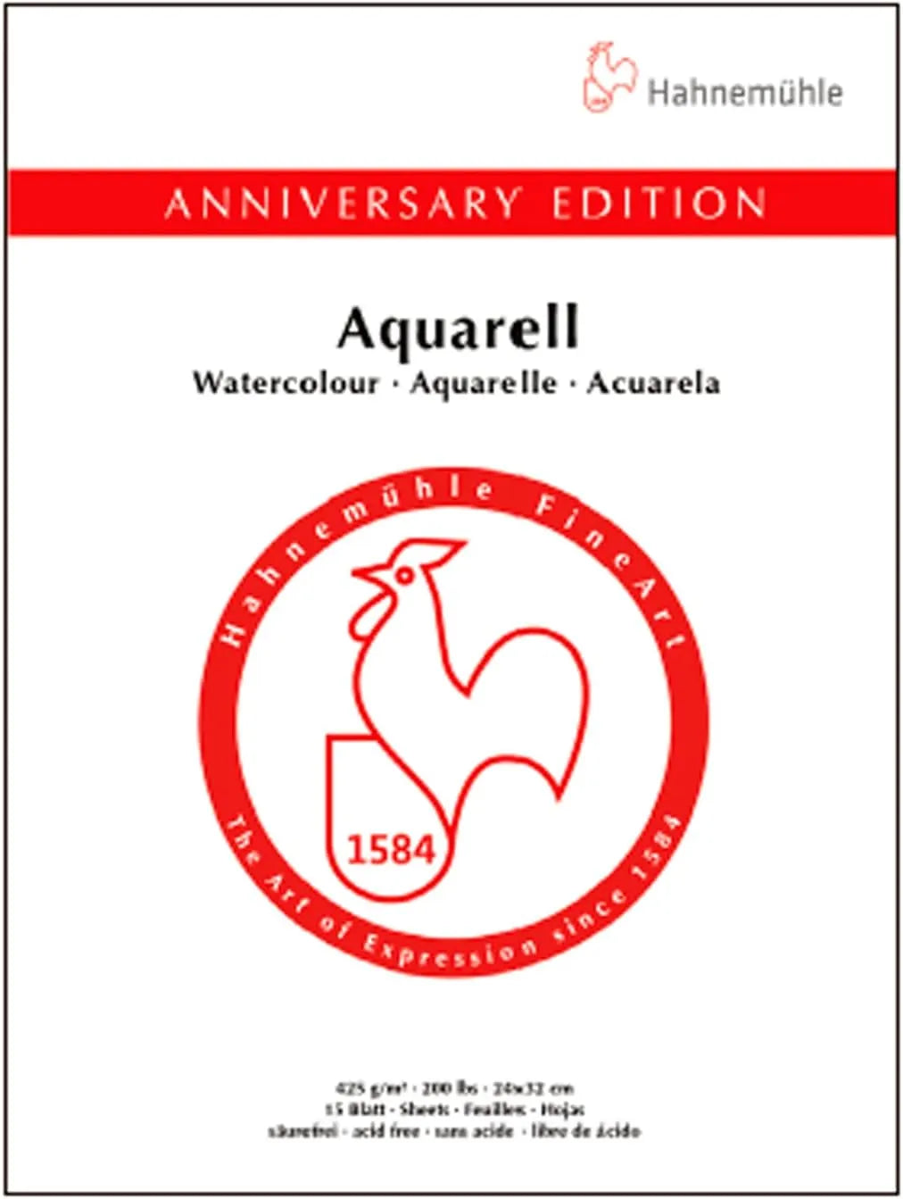 BLOCK HAHNEMÜHLE ACUARELA ANIVERSARY 24X32CM 425GMS 15HJS 20656