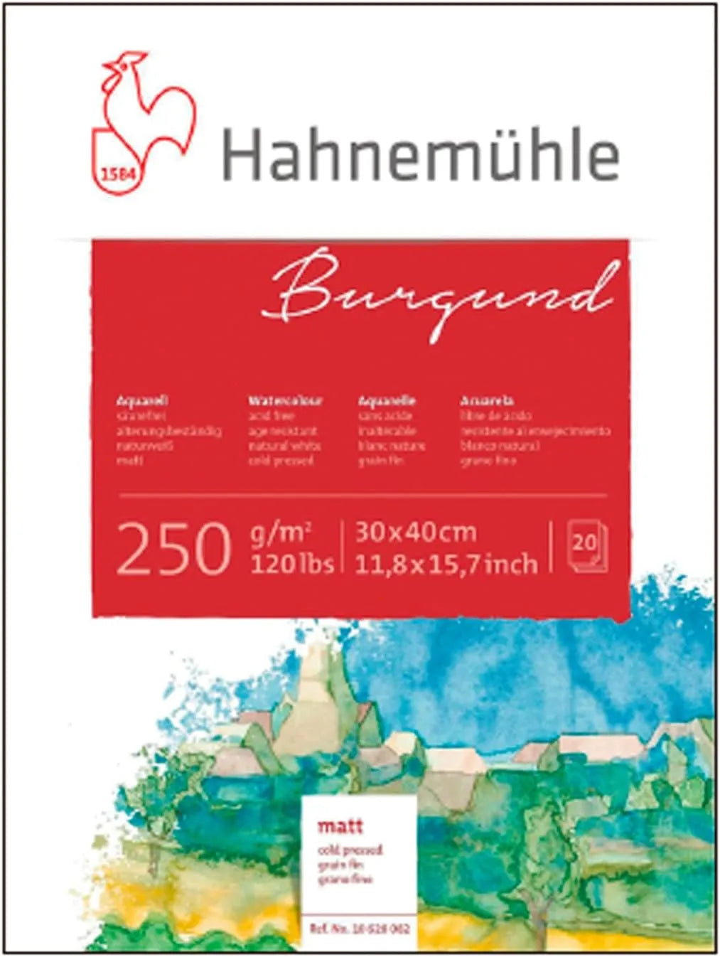 BLOCK HAHNEMÜHLE ACUARELA BURGUNDY MATT 17X24CM 250GMS 20HJS 20651