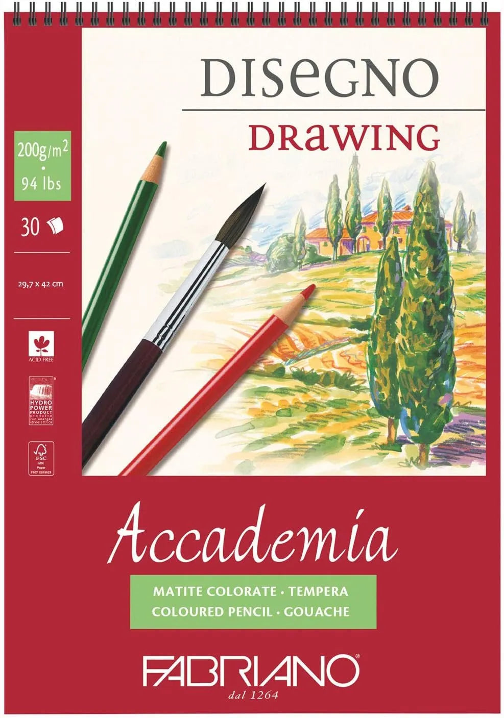 BLOCK FABRIANO ACADEMIA ESPIRAL DRAWING 30H 29.7X42CM G200 558945