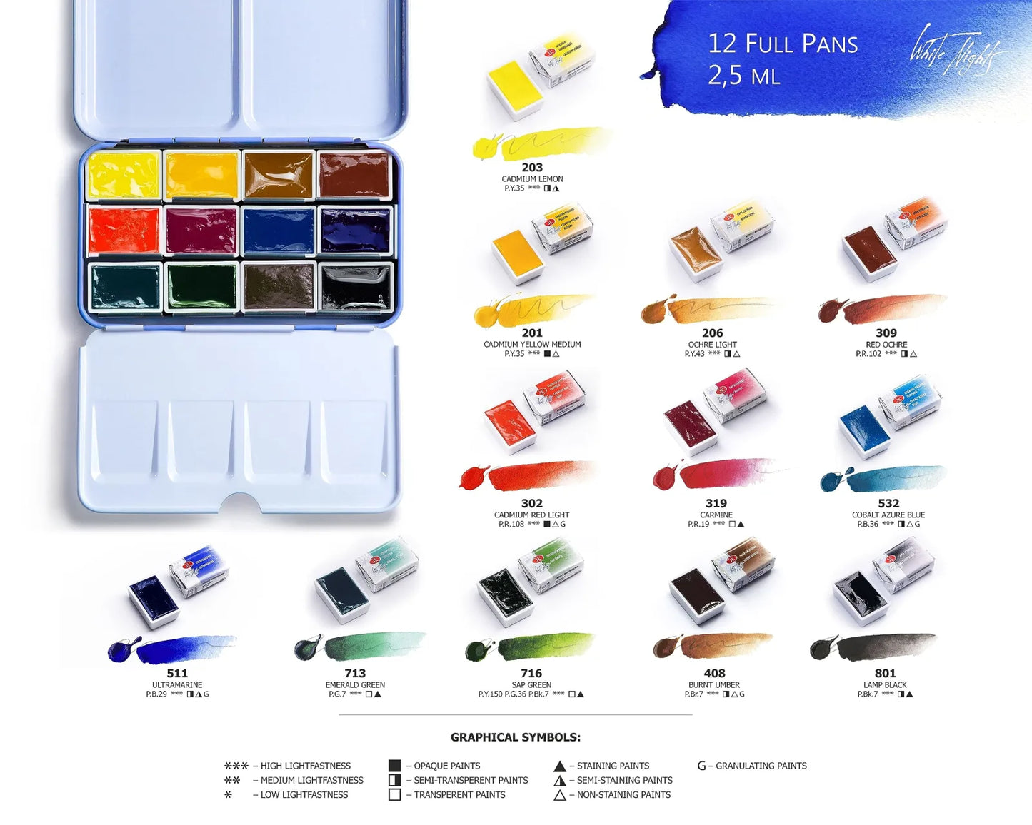 ACUARELAS WHITE NIGHTS 12 PASTILLAS EN ESTUCHE MWTALICOS 350020