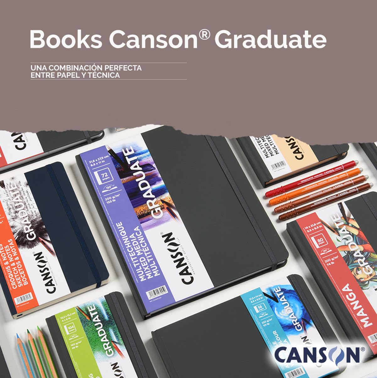 BLOCK CANSON GRADUATE AQUARELLE 14X21.6CM.250G. 56HJ DOBLE CARA ATENUADO Y LISO 74153