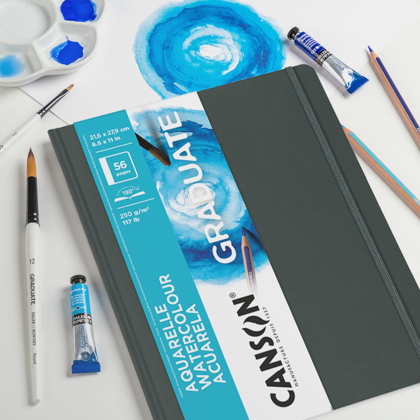 BLOCK CANSON GRADUATE AQUARELLE 14X21.6CM.250G. 56HJ DOBLE CARA ATENUADO Y LISO 74153