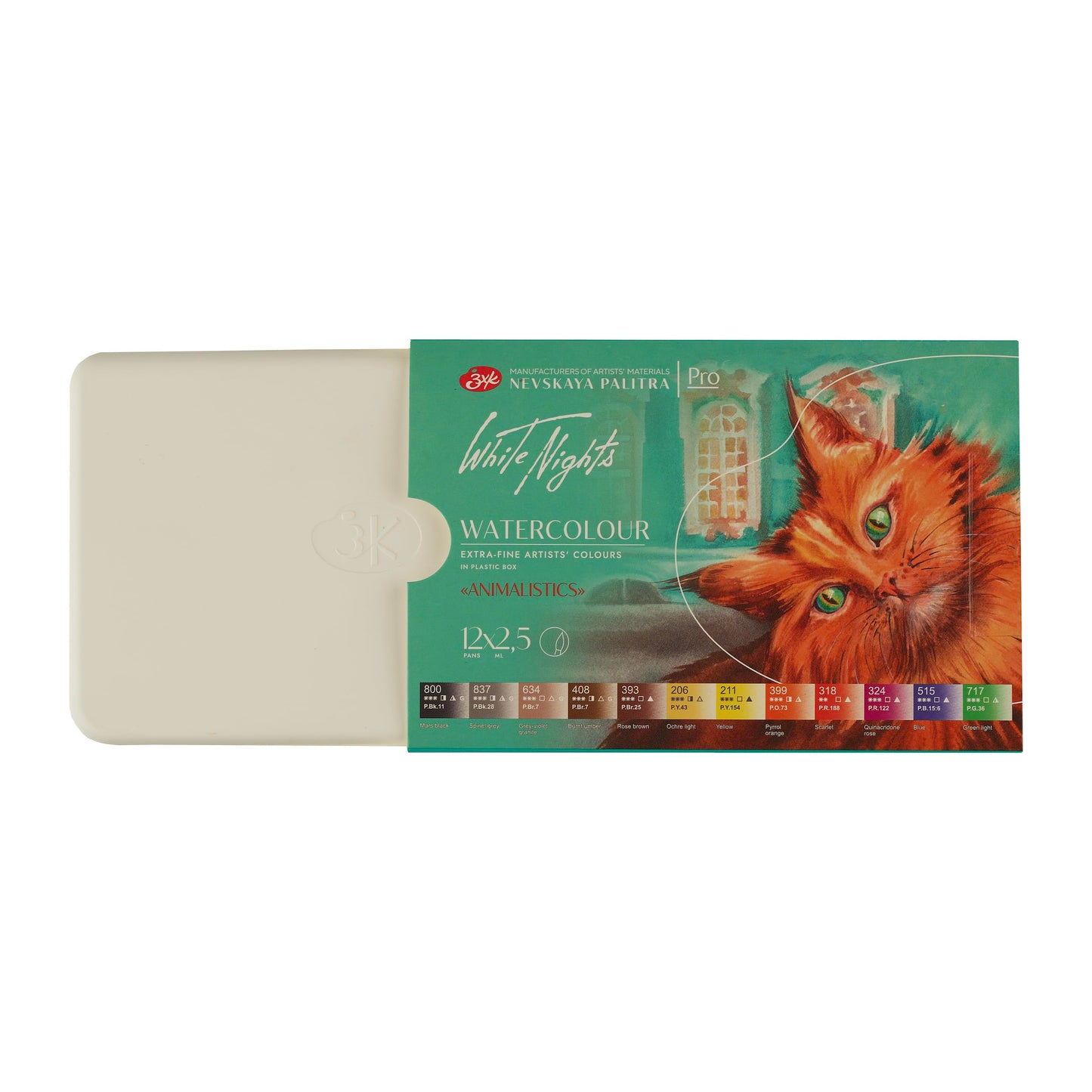 ACUARELAS WHITE NIGHTS EDIC. ANIMALISTICS 12 PASTILLAS EN ESTUCHE PLÁSTICO 350006
