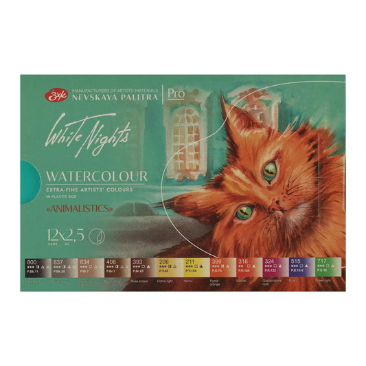 ACUARELAS WHITE NIGHTS EDIC. ANIMALISTICS 12 PASTILLAS EN ESTUCHE PLÁSTICO 350006