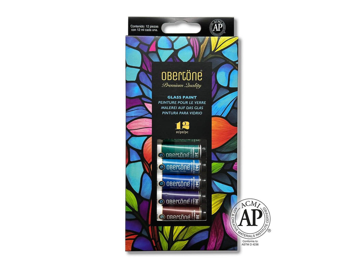 PINTURA VITRAL OBERTONE SET 12 TUBOS 12mL PREMIUM QUALITY 972812