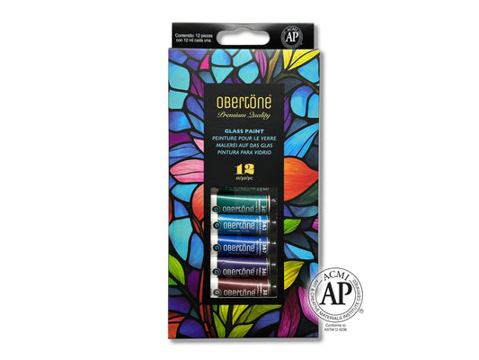 PINTURA VITRAL OBERTONE SET 12 TUBOS 12mL PREMIUM QUALITY 972812