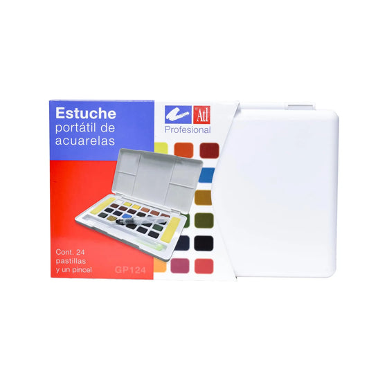 ACUARELA ATL PORTATIL CON 24 COLORES BASICOS  1 PINCEL GP124 30156