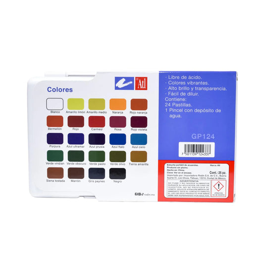 ACUARELA ATL PORTATIL CON 24 COLORES BASICOS  1 PINCEL GP124 30156