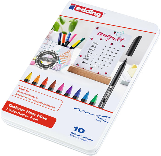 ROTULADOR EDDING COLOUR PEN P. FIBRA 1MM ESTUCHE DE METAL X10 61-E-120010