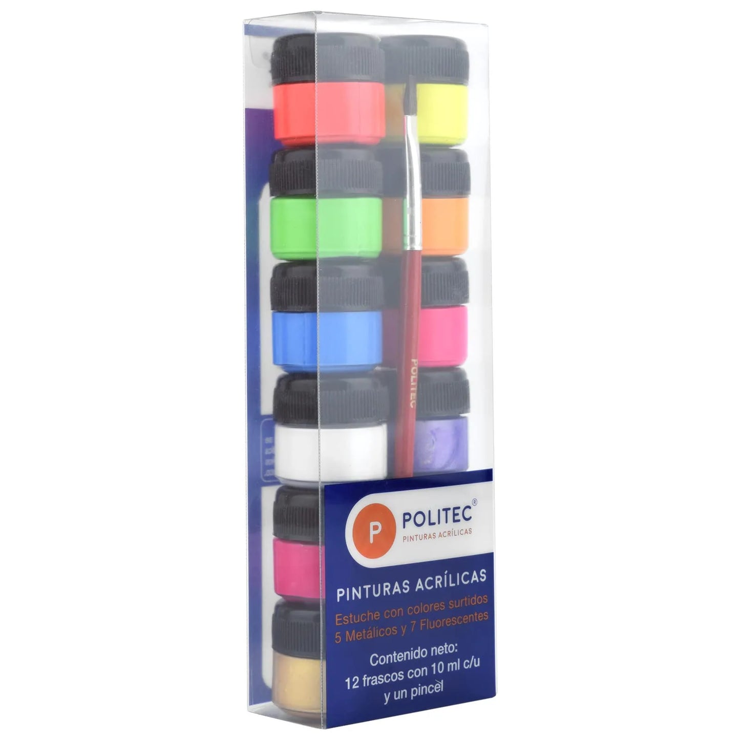 PINTURA POLITEC SURTIDO C12 FLUORESCENTES, NACARADOS Y METALICOS 10ML.  PINC. 22267