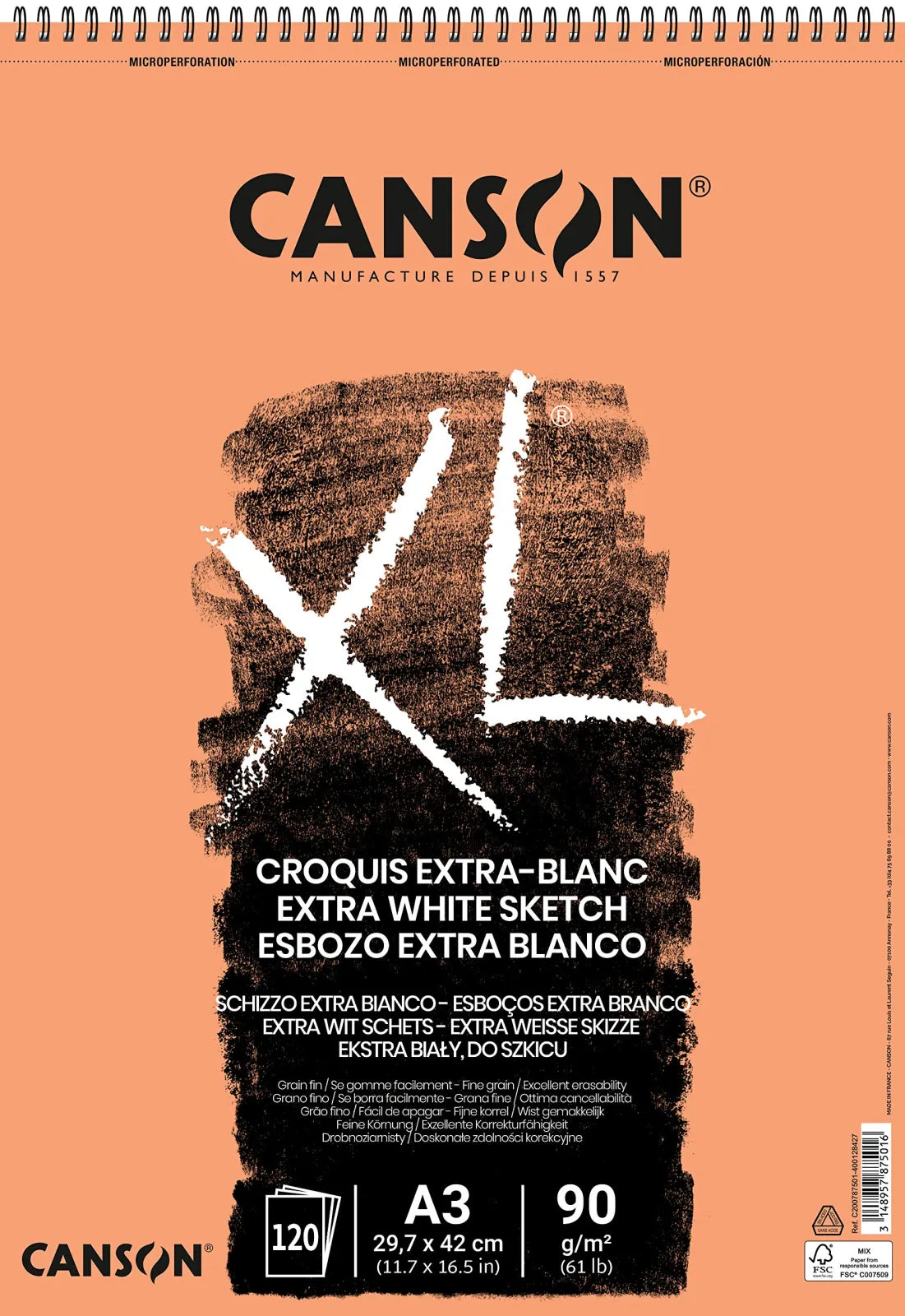 BLOCK CANSON XL EXTRA BLANCO A3 29.7X42 12H 90G 62360